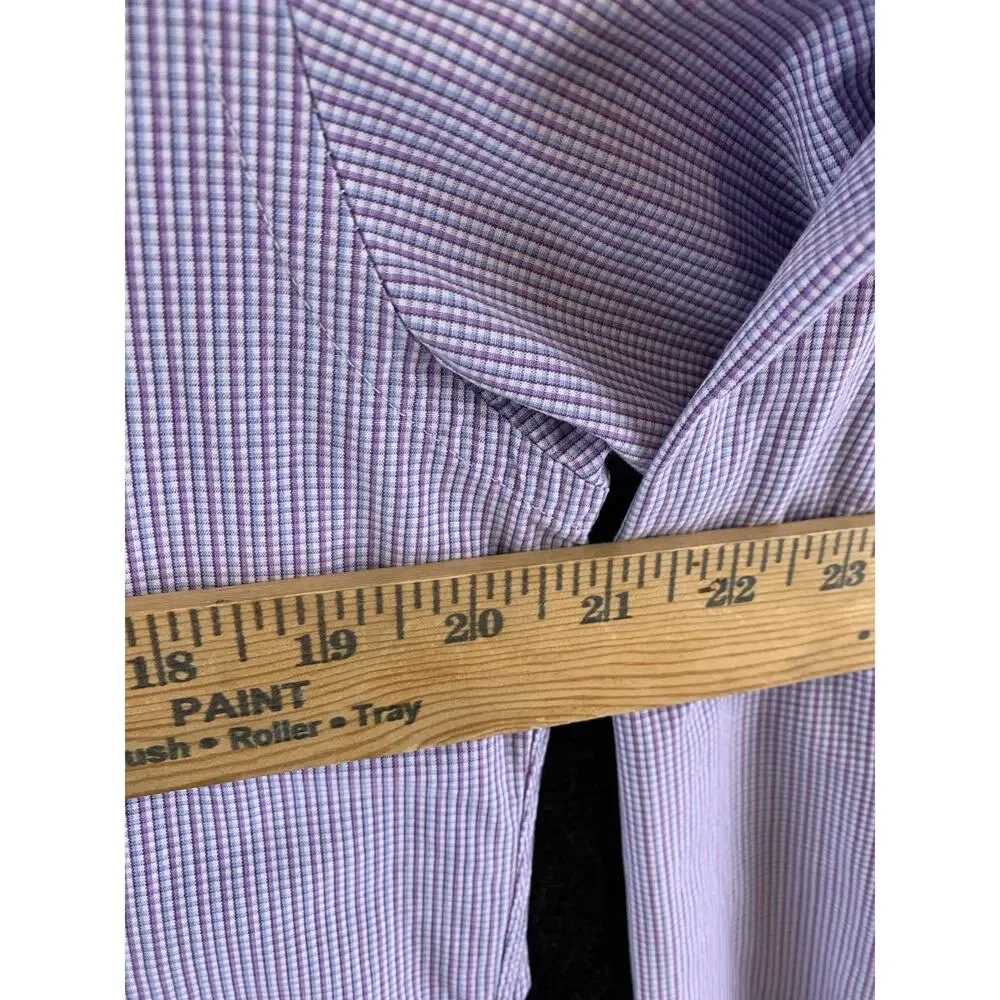 J. Crew Shirt Mens Medium 15-15.5 Purple White Micro Gingham Check 2-Ply Cotton